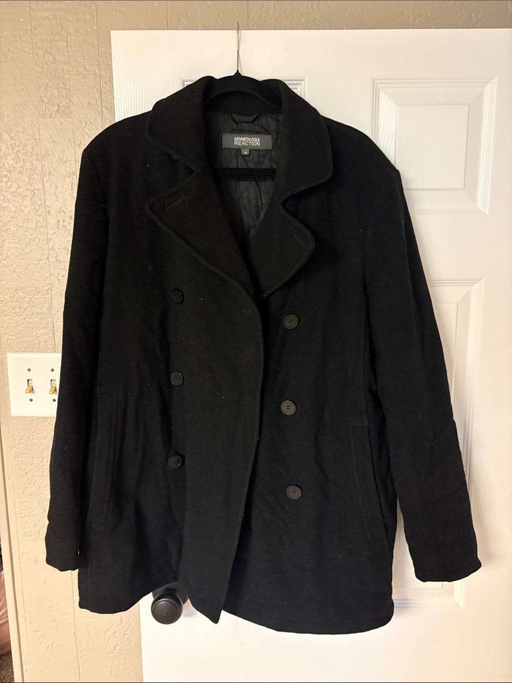 Kenneth Cole Reaction Black Double-Breasted Pea Coat